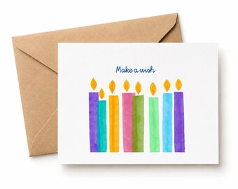 Make a Wish Birthday Card: Colourful Candle Watercolour Greeting (A2 Size)