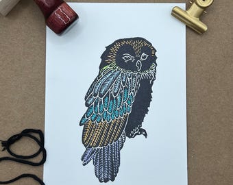 Owl Hand Stamped Folded Greeting Cards with Envelopes | Blank Folded Note Cards  | Set of 8 Cards | Heavy Card Stock