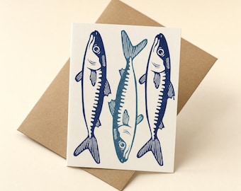 Sardine Fish Notecards Set | Coastal Nautical Blank Cards with Kraft Envelopes