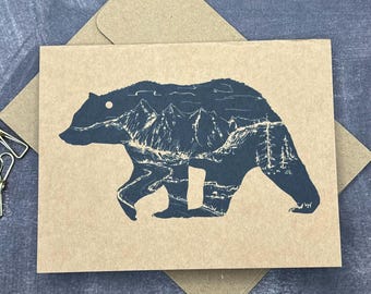 Rustic Bear Note Cards: Mountain Landscape Kraft Stationery Set