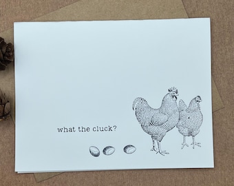 Tarjetas de felicitación con diseño de pollos divertidos - Papelería rústica estampada a mano con sobres kraft