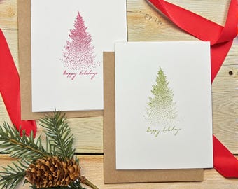 Handmade Holiday Cards: Stamped Christmas Tree Design, Kraft Envelopes (Set of 8)
