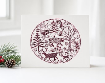Woodland Christmas Rustic Forest Animal Design, Kraft Envelopes, Choose your set size, Customizable