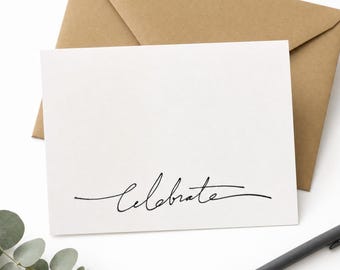 Minimalist Celebrate Note Cards, Hand Stamped, Blank A2 (Set of 8)