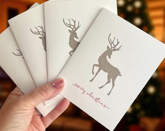 Handmade Reindeer Christmas Cards Set with Colored Envelopes - Festive Holiday Greetings