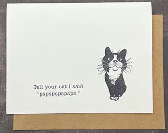 Funny Cat Card Set: Hand-Stamped 'Pspspspsps' with Kraft Envelopes