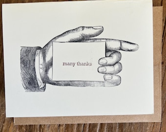 Hand Stamped Thank You Cards: Vintage Illustration, Kraft Envelopes - Set of 8
