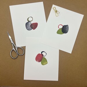 Tarjetas de felicitación abstractas de mediados de siglo, plegadas y estampadas a mano con sobres / Tarjetas de notas plegadas en blanco / Juego de 8 tarjetas / 3 diseños