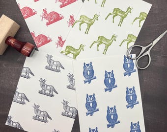 Forest Animal Note Cards – Set of 8 (Fox, Owl, Deer, Rabbit) – Free U.S. Shipping