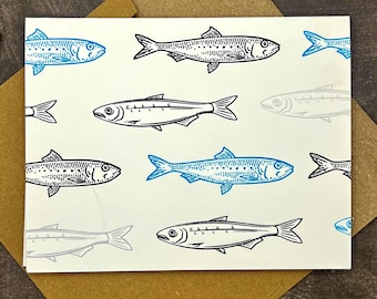 Sardine Pattern Cards: Quirky Ocean Stationery with Kraft Envelopes