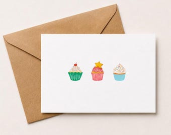 Watercolor Cupcake Birthday Card Sweet Celebration A2 Greeting with Kraft Envelope