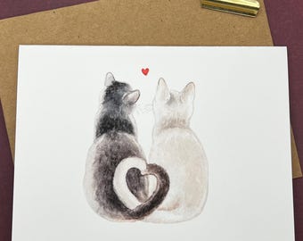 Cat Love Card Set, Heart Tails, Valentine's Anniversary (8 Pack)