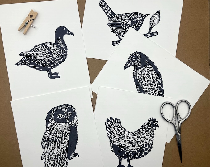 Featured listing image: Handcrafted Bird Notecard Set: 10 Black & White Nature-Inspired Designs for Stationery Lovers