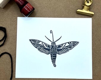 Moth Hand Stamped Note Cards: Set of 8 Blank Greeting Cards