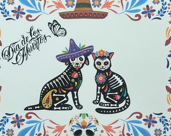 Sugar Skull Pet Greeting Cards - Day of the Dead, Set of 8