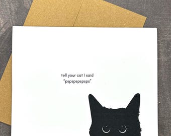 Black Cat Note Card Set: Funny 'Pspspsps' Blank Cards with Kraft Envelopes