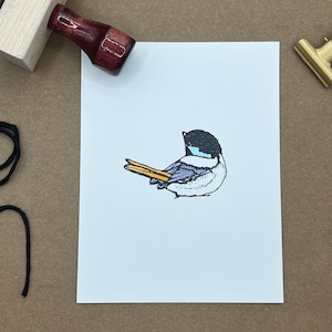 8 cartes de voeux pliées oiseaux estampées à la main avec enveloppes | Cartes de correspondance vierges pliées | Lot de 8 cartes