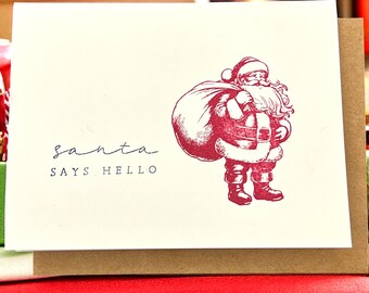 Handmade Santa Christmas Cards Set | Stamped Holiday Stationery with Kraft Envelopes