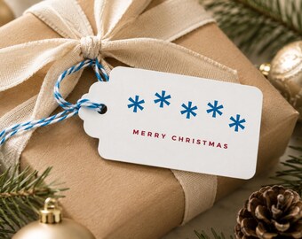 Minimalist Christmas Gift Tags – Blue Snowflake Design, White Twine (Set of 12)