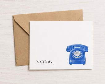 Minimalist Blue Telephone Greeting Cards with Kraft Envelope (A2 Size)