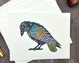 Handmade Raven Greeting Card Set: Folk Art Note Cards