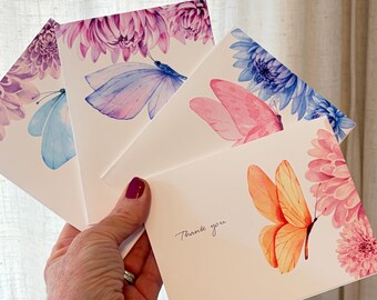 Watercolor Butterfly Thank You Cards | Floral Blank Stationery Set for Notes & Gifting