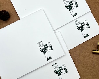 Spooky Frankenstein Halloween Note Card Set: Hand-Stamped Stationery