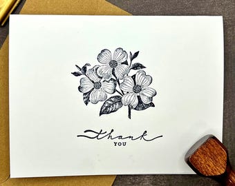 Handmade Dogwood Thank You Cards - Floral Note Card Set of 8with Envelopes