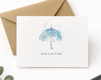 Watercolor Umbrella Get Well Card Set, Under the Weather, Thinking of You (A2 Card)