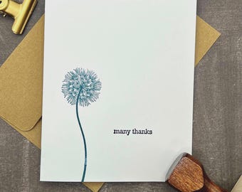 Handmade Dandelion Thank You Cards - Set of 8 Minimalist A2 Notes with Kraft Envelopes
