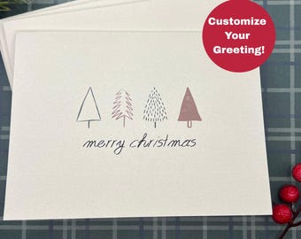 Minimalist Abstract Tree Christmas Cards Set | Modern Holiday Greeting A2 with Kraft Envelopes | Customizable