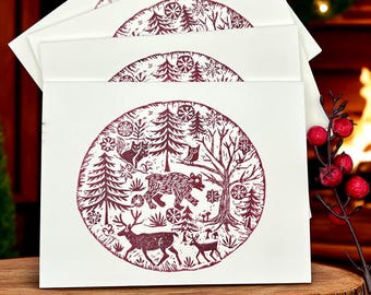 Woodland Christmas Rustic Forest Animal Design, Kraft Envelopes, Choose your set size, Customizable