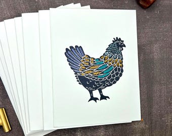 Hen Note Cards – Set of 8 (Color, Black & White, or Black on Kraft)