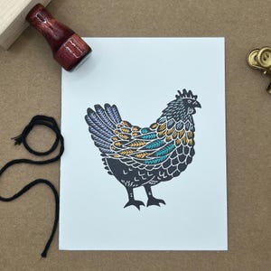 Kip handgestempelde gevouwen wenskaarten met enveloppen | Blanco gevouwen notitiekaarten | Set van 8 kaarten