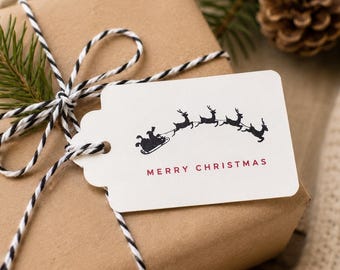 Minimalist Santa Sleigh Gift Tags, Merry Christmas Wrapping Tags (Set of 12)