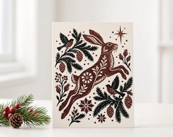 Vintage Folk Art Christmas Cards Set | A2 Greeting Cards with Envelopes