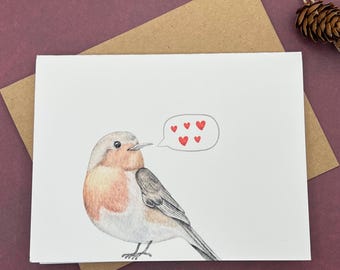 Bird Love Note Card with Kraft Envelope - Valentine Anniversary Greeting
