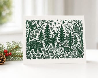 Woodland Christmas Rustic Forest Animal Design, Kraft Envelopes, Choose your set size, Customizable