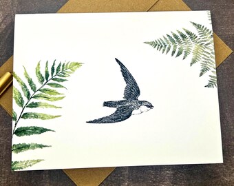 Nature-Inspired Flying Bird & Fern Notecards Set - 8 A2 Blank Greeting Cards with Kraft Envelopes