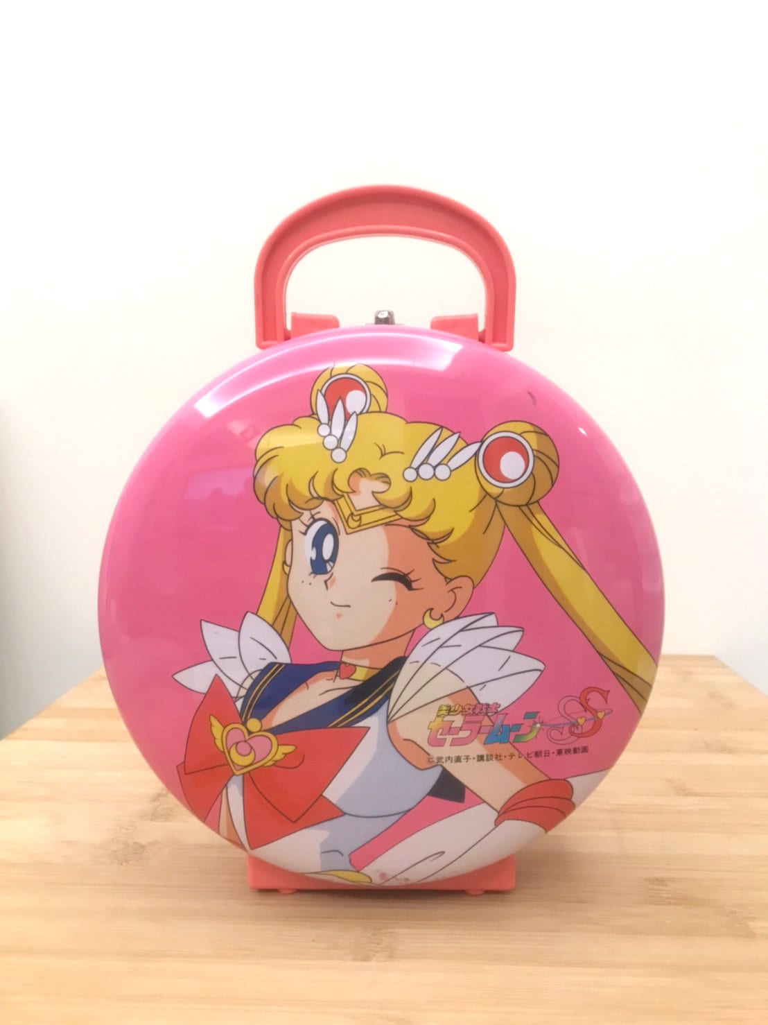 SALE Vintage Sailor Moon Pink Round Iron Carrying Box 