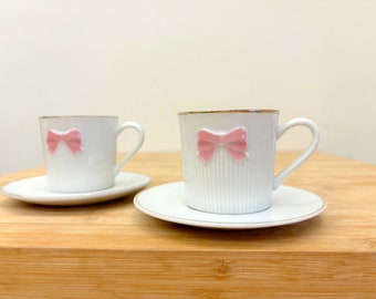 1976 Vintage Sanrio Pink Bow Keramik Kaffeetasse zwei Set