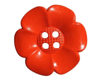 Extra Large Orange-Red Button for Crafts & Sewing - 60 mm with Flower Design - DIYers present ideas - Brooch-style Funky jewelry supplies