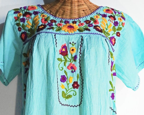 White Mexican style dress cotton gauze peasant large floral embroidery patterns embroidered mexican beach wedding dresses themed vacation