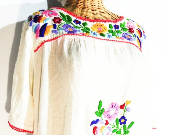 Hand embroidered cotton tunic dress with floral embroidery