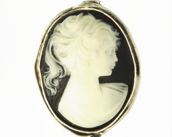 Black and white silver cameo ring for women