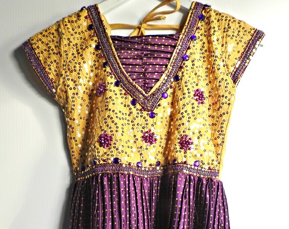 Purple dress women for evening beaded and boho