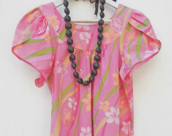 Pink floral Hawaiian print dress