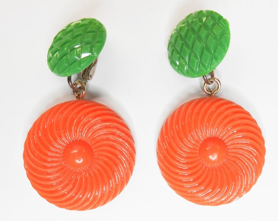Large colorful dangle clip on earrings