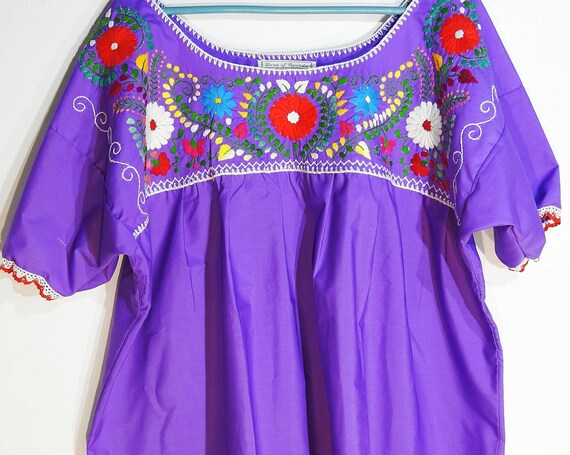 Purple Mexican blouse embellished embroidery 3XL Plus size peasant fiesta birthday embroider Mexico for woman festival clothing