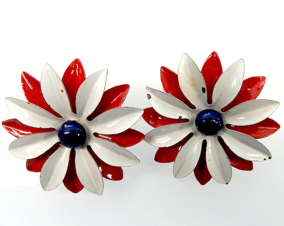 CLIP ON earrings, navy blue red white , for independence day